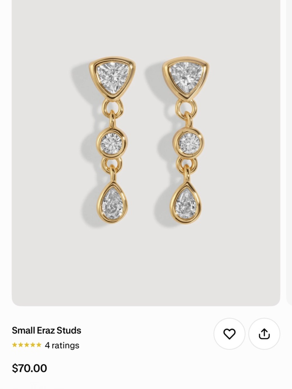 Gold Triple-Drop Stud Earrings with Clear Stones